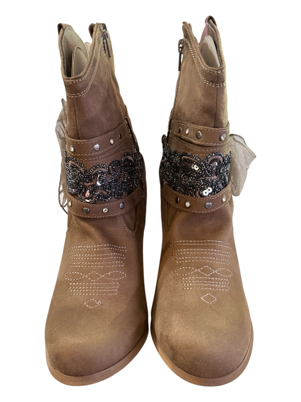 Not Rated Women’s Size 11 Brown Embellished Western Ankle Boots NWOB
